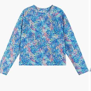 Andy & Evan blue splatter print long sleeve UPF 50 rash guard NWT